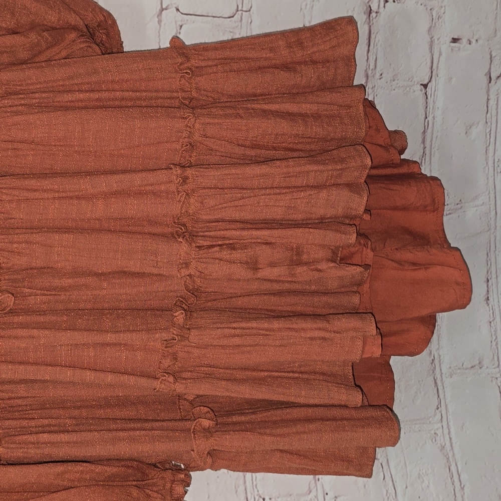 Mustard Seed Terracotta Puff Sleeves Mini Dress Cotton/Polyester Womens Size L - Picture 6 of 16